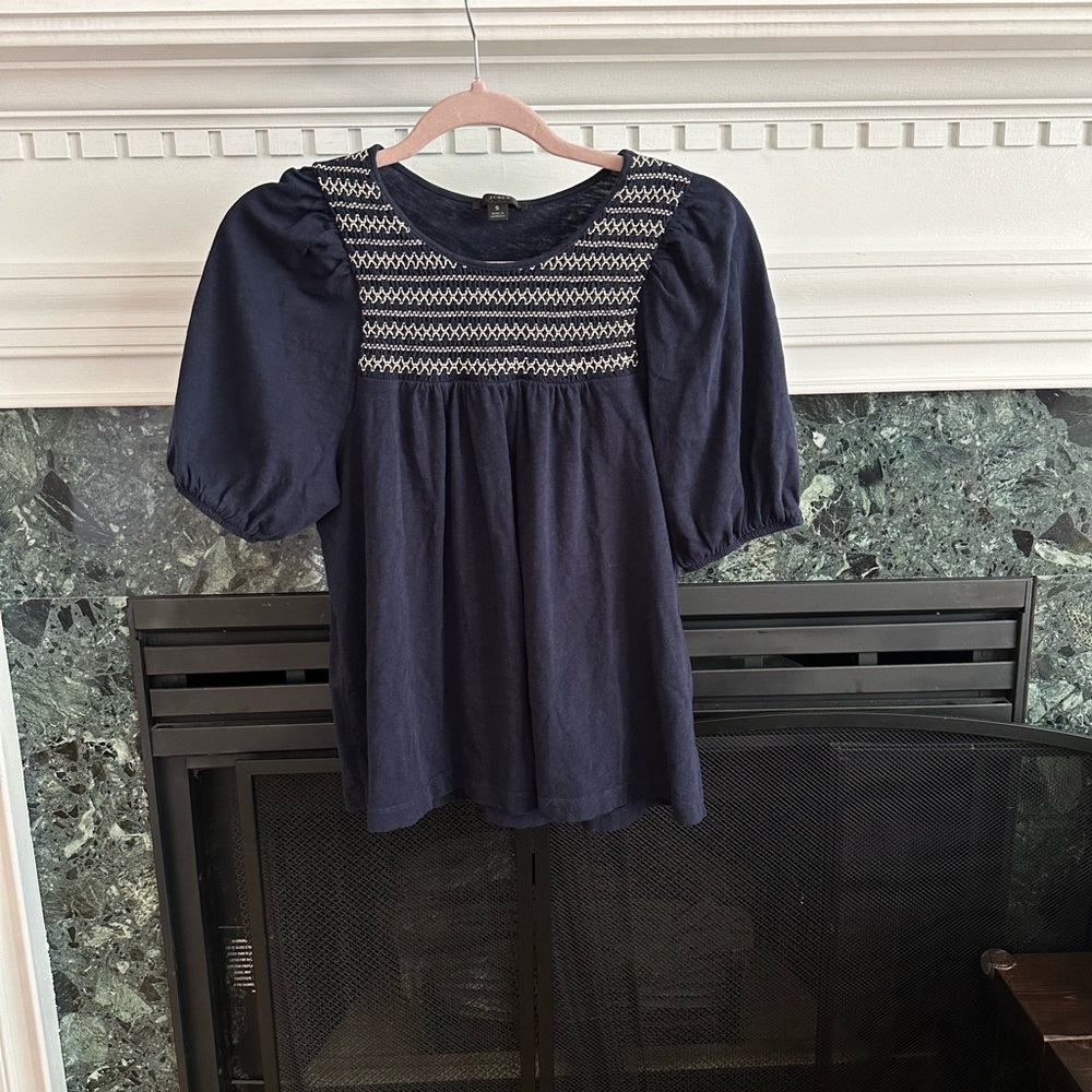 J. Crew JPuff-Sleeve T-Shirt with Smocked Yoke Navy size small